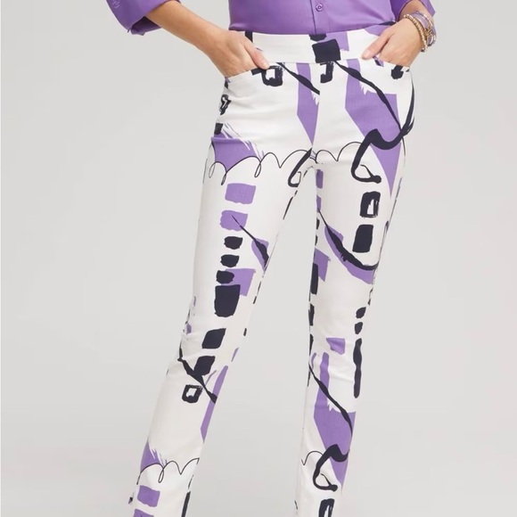 Chico's Abstract Purple and Black Cropped Pants and matching abstract top - Picture 1 of 11